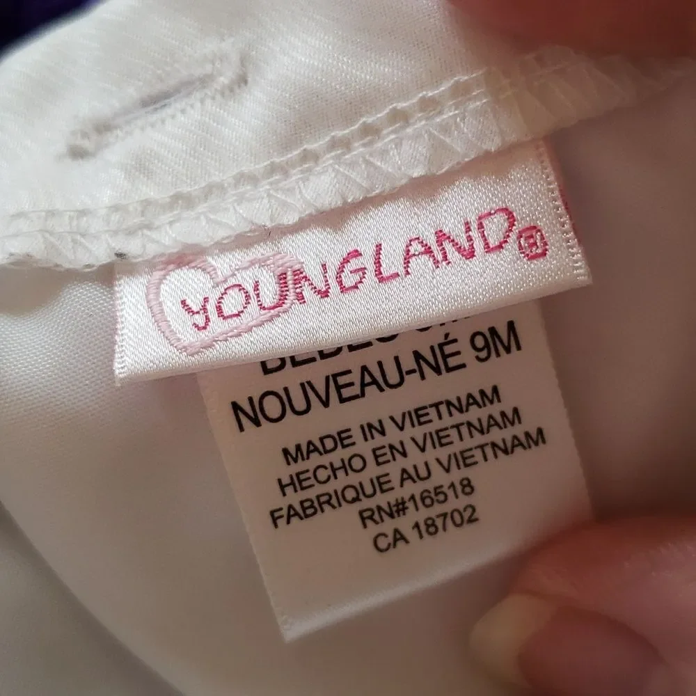 Beautiful Youngland Purple White Floral Embroidered 3 Tiered Baby Dress Sz 9 Mos